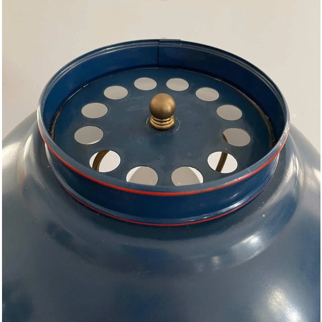 Vintage Table Lamp • Blue Metal For Sale - Image 4 of 4