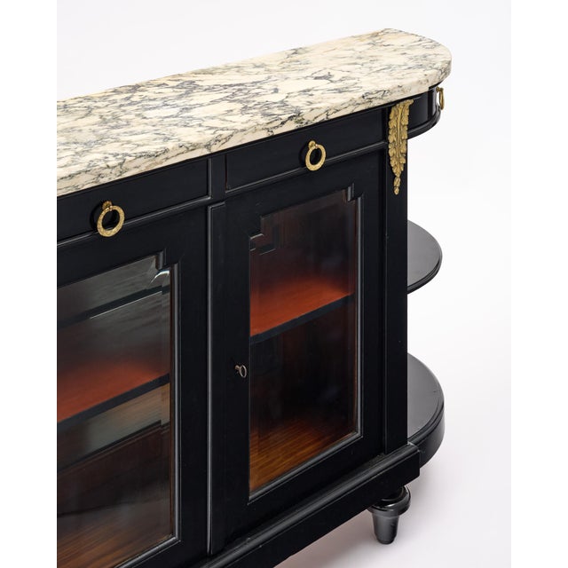 French Louis XVI Style Ebonized Mahogany Buffet Vitrine With Calacatta Marble, Circa 1880 For Sale In Austin - Image 6 of 9