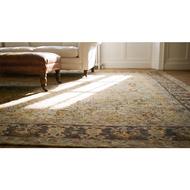 Camel 1890s Tan Camel Foliate Antique Indian Amritsar Rug 11'9" X 19'6" Knotted Pile Wool Carpet For Sale - Image 8 of 9