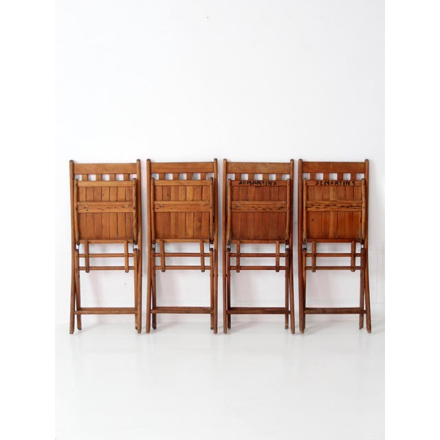 Antique Slat Wood Folding Chairs Set 4 For Sale - Image 11 of 14