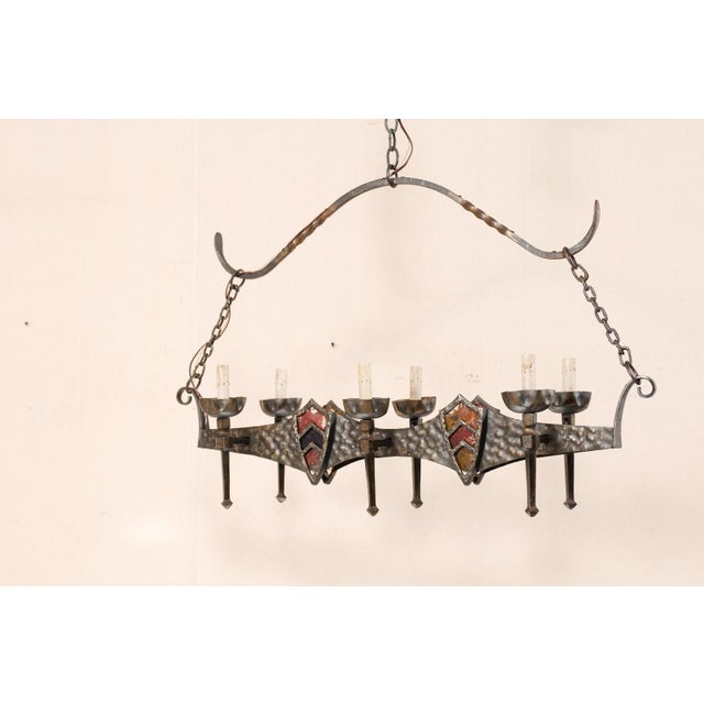 Mid 20th Century Mid 20th Century French Hammered-Metal Oblong Chandelier For Sale - Image 5 of 9