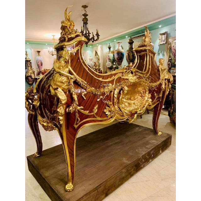 1960s François Linke Style Mahogany Desk and Chair Set Gilded Bronze For Sale - Image 5 of 5