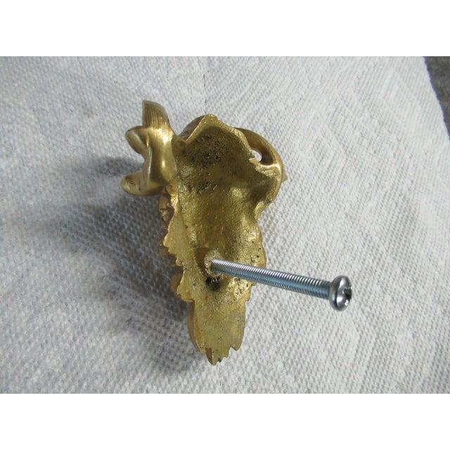 Brass Ormolu Rams Head Goat Hardware Pull Knob For Sale - Image 9 of 11