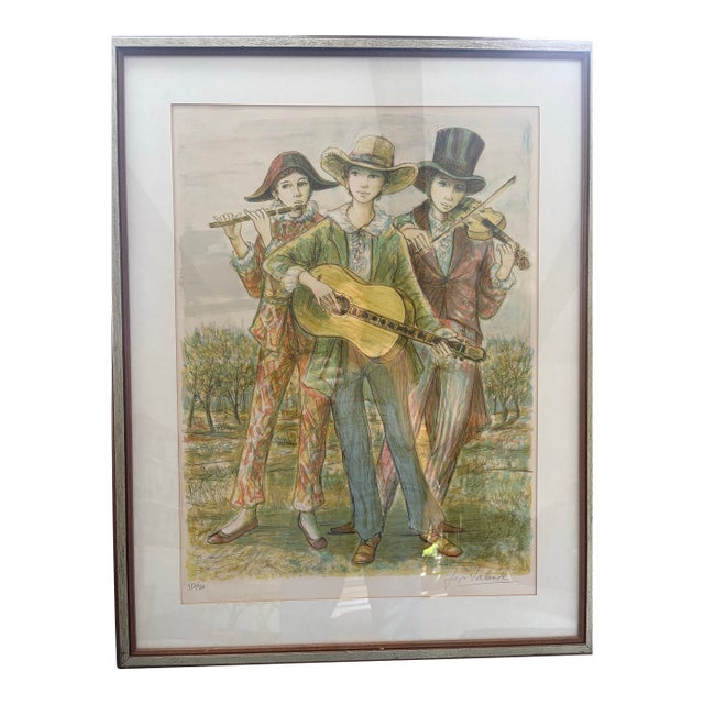 Framed Mid 20th Century Signed & Numbered Lithograph by Jacques Lavende – Framed Musicians Scene For Sale