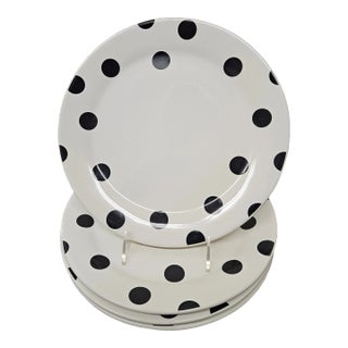 Fun Black and White Polka Dot Dinner Plates by Kate Spade Ny for Lennox - Set of 4 For Sale