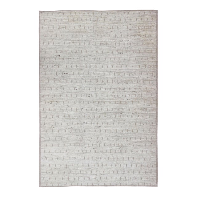 Modern Moroccan Style Tribal Rug in Subtle Ivory and Sand Tones 10'3 X 14'3 For Sale