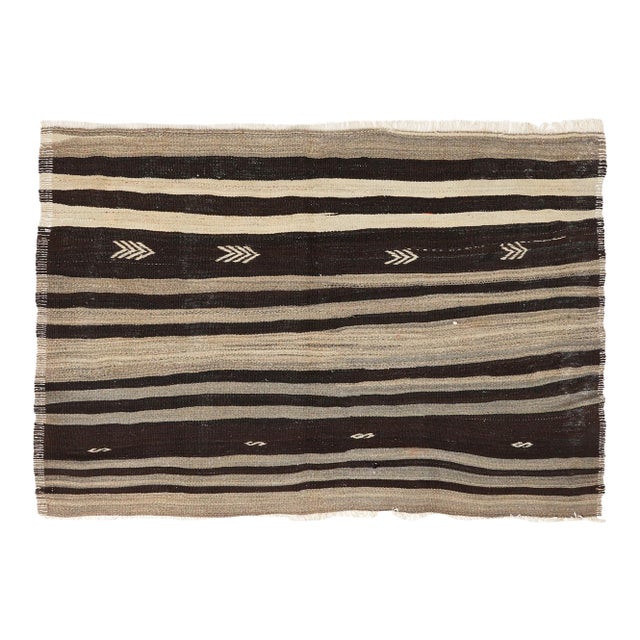 Striped Vintage Kilim Rug - 4`0″ X 5`11″ For Sale