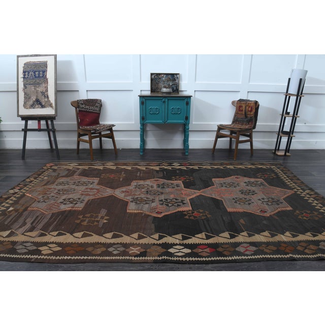 1970s Vintage Turkish Handmade Wool Cotton Brown Runner Rug For Sale - Image 10 of 11