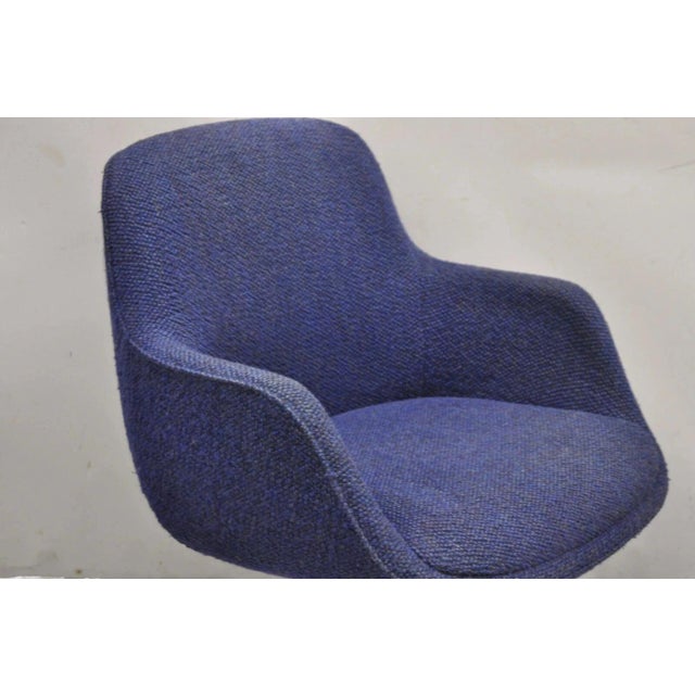 Mid-Century Modern Vintage Mid Century Modern Blue Upholstered Chrome Swivel Base Club Arm Chair For Sale - Image 3 of 10