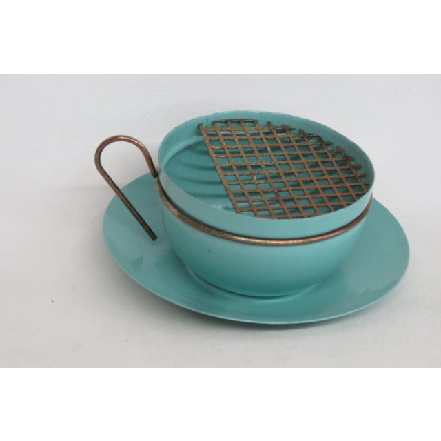 Crestware Cup 'N Saucer Smoke Set 2pc Turquoise Ashtray With Original Box 4487b For Sale - Image 4 of 10