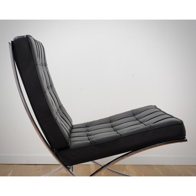 Metal Barcelona Chair in Black Leather by Ludwig Mies Van Der Rohe for Knoll International For Sale - Image 7 of 13