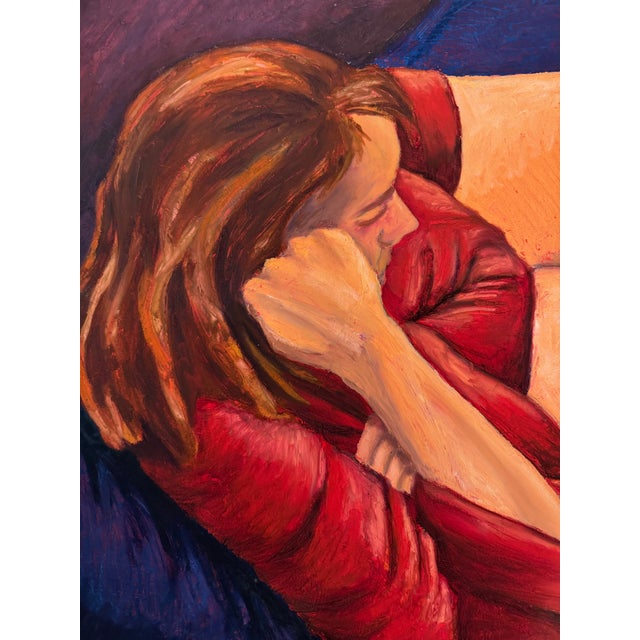 this painting was done in oil paint stick on gessoed heavy Arches paper. The figure was painted from life in the studio....