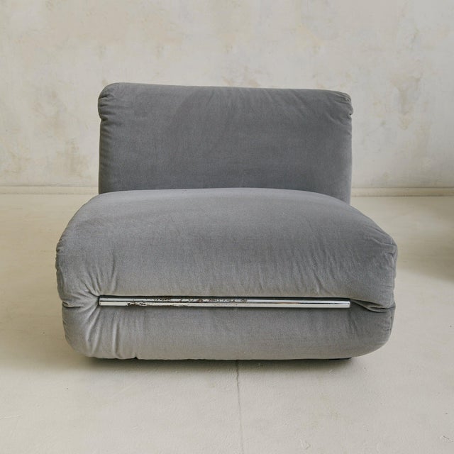 Gray Italian Chrome + Gray Velvet Lounge Chair, 1970s - 2 Available For Sale - Image 8 of 11