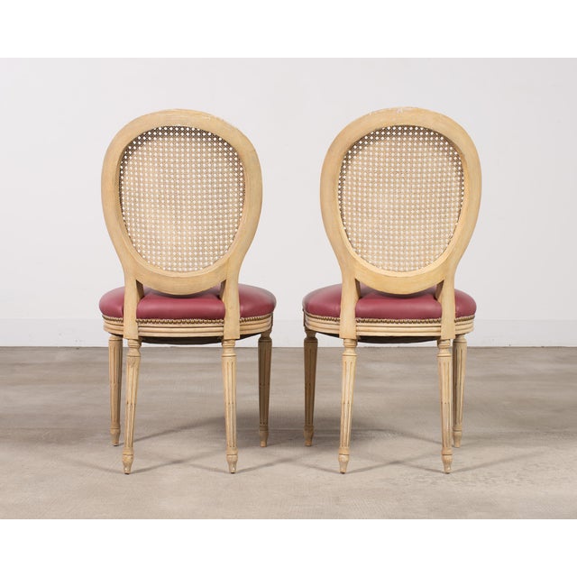 Set of Eight Louis XVI Style Caned Painted Dining Chairs For Sale - Image 9 of 18
