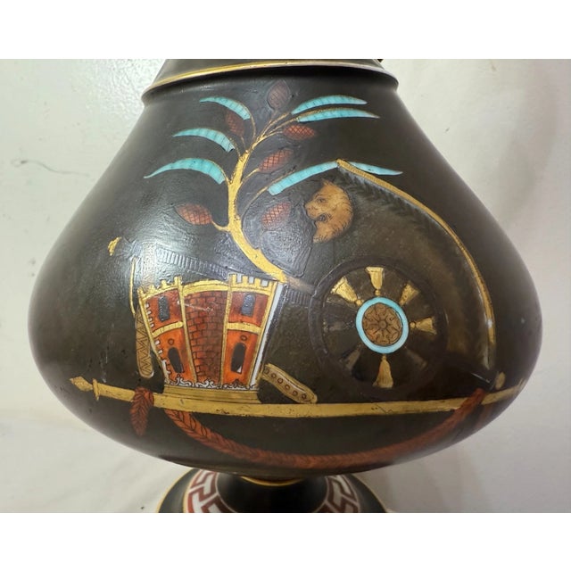 Large Antique Hand Painted Bristol Glass Grecian Greece Ewer Electric Table Lamp For Sale In New York - Image 6 of 14