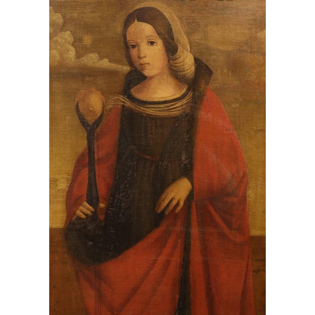 Francesco di Girolamo da Santacroce, Saint Agatha, 16th Century, Oil Painting on Canvas, Framed For Sale - Image 3 of 12