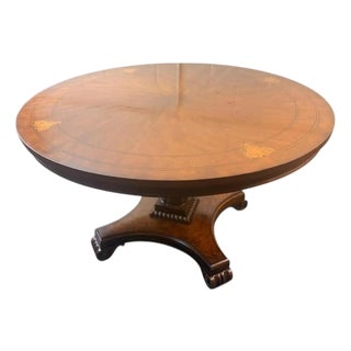 1990s Attributed to Ralph Lauren for Henredon Regency Style Inlaid 54” Round Dining Table For Sale