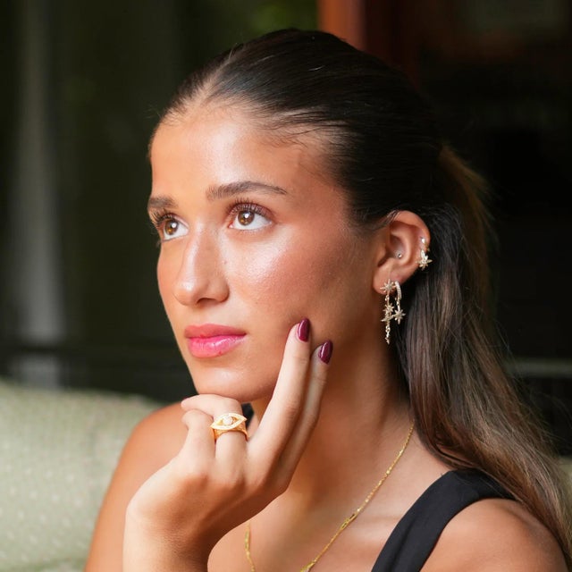 Celestial Trinity Gold & Diamond Earring Set For Sale - Image 4 of 10