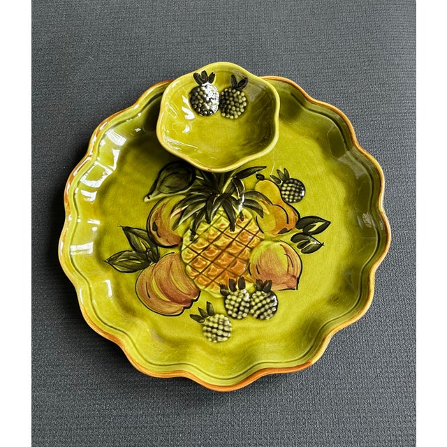 1950s Hand-Painted California Pottery Chip & Dip Serving Platter For Sale - Image 11 of 11