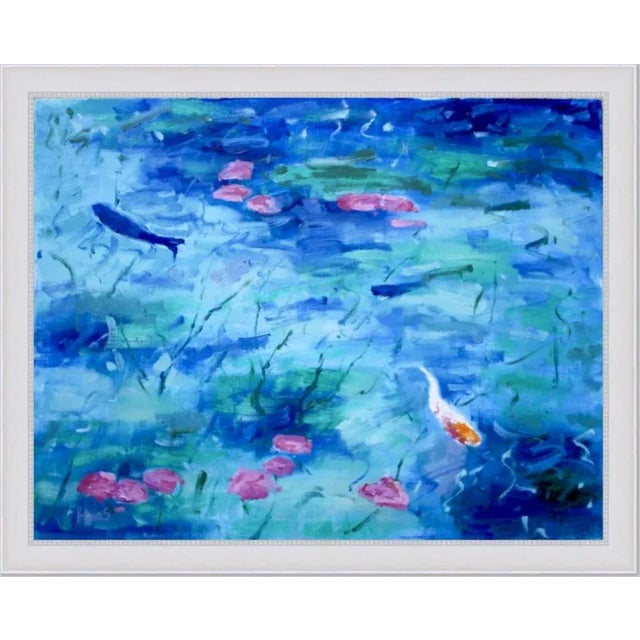 Blue Water Gardens — Koi Fish Pond Impressionist Style Oil Painting For Sale - Image 8 of 8