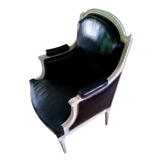 French Louis XVI Style Bergère With Leather Upholstery For Sale