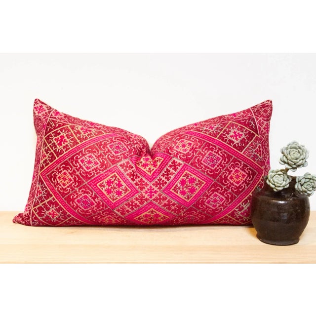 Red Antique Chamba Sindh Silk Pillow For Sale - Image 8 of 8