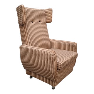 Mid-Century Modern Wingback Lounge Armchair on Castors in Upholstery, 1960 For Sale