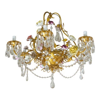 Vintage 1980s Painted Iron Crystal Drop Chandelier For Sale