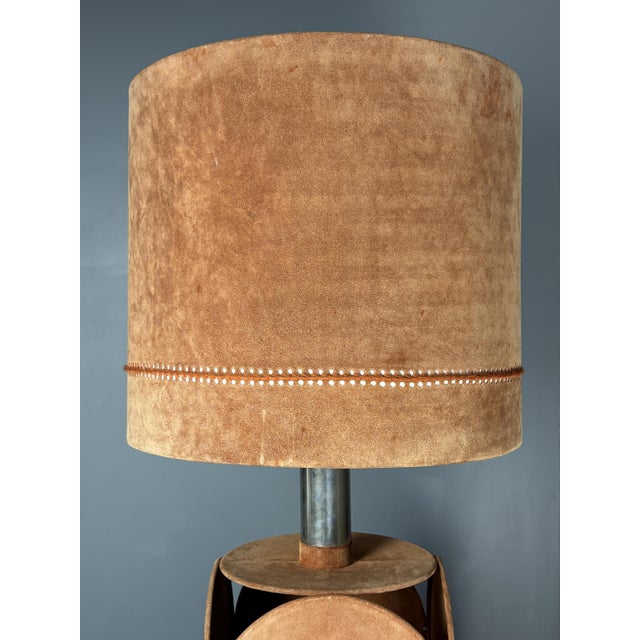Mid-Century Terracotta Suede Table Lamp. 1970s For Sale - Image 4 of 13