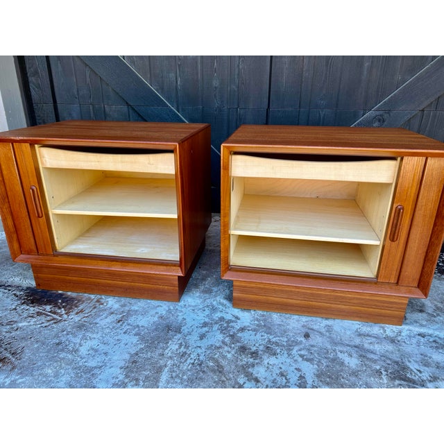 Mid-Century Modern 1960s Tambour Door Teak Nightstand or End Table Pair by Falster of Denmark For Sale - Image 3 of 10