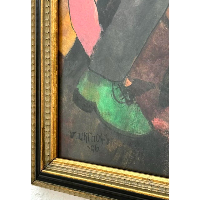 Figurative Vintage Abstract Dancing Figurative Watercolor and Ink Painting on Paper For Sale - Image 3 of 5