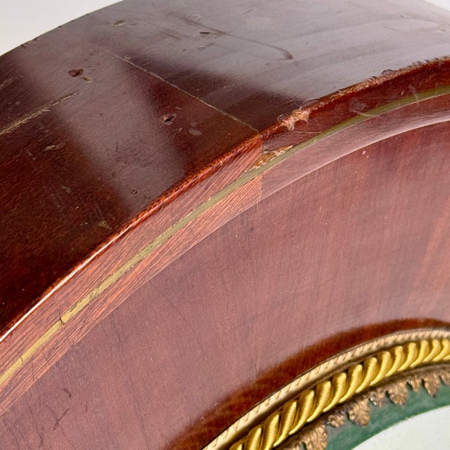 Wood Fancy Antique Rounded Mirrored Plateau Gallery Tray Sitting Atop a Brass Inlaid Mahogany Platform For Sale - Image 7 of 9