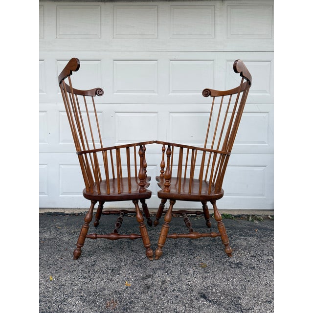 Late 20th Century Stickley Comb Back Windsor Arm Chairs- A Pair For Sale - Image 5 of 12