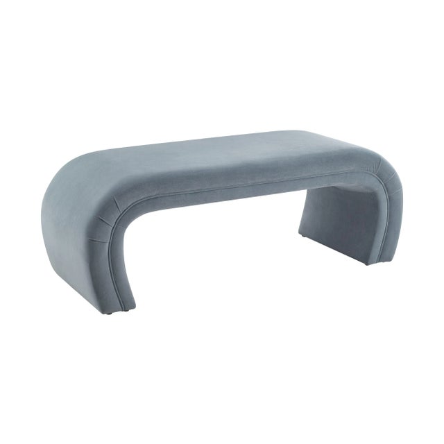 Kenya Sea Blue Velvet Bench For Sale In Los Angeles - Image 6 of 8