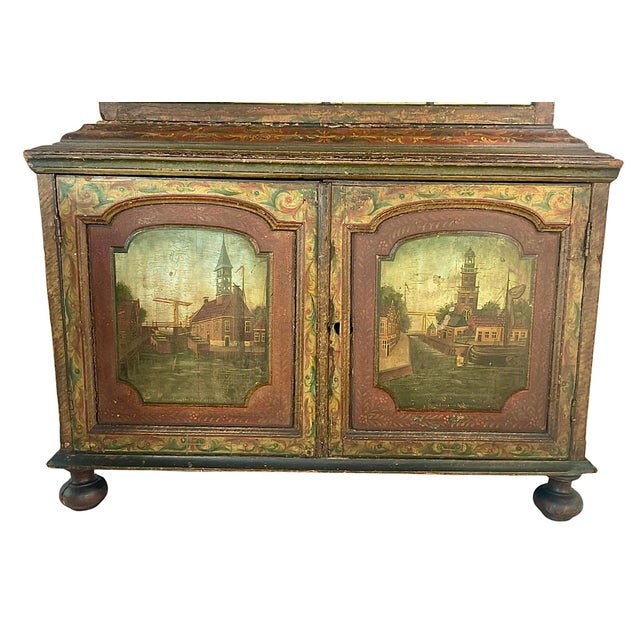 Red Dutch Colonial 18th Century Polychrome Painted Cabinet For Sale - Image 8 of 13