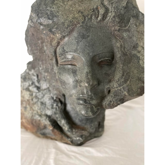 Mid 20th Century Female Sculpture Carved Stone Bust of a Woman Signed by Artist Charles Cutler - Mid Century For Sale - Image 5 of 11