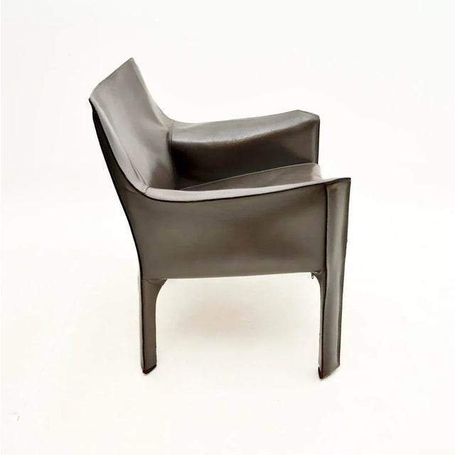 Mid-Century Modern Vintage Italian Leather CAB Armchair attributed to Mario Bellini for Cassina, 1970s For Sale - Image 3 of 8