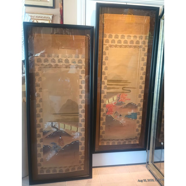 This is a pair of large antique Japanese scrolls signed by Toso Mitsunori, made during the late Edo period (1850-1899)....