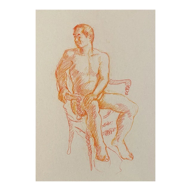 Neil Meitzler Seated Male Nude in Orange For Sale