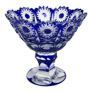 Blue Cut Glass Compote