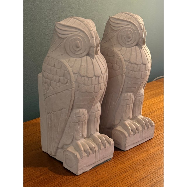 Art Deco Heavy Cast Sandstone Owl Bookends - A Pair For Sale - Image 9 of 11