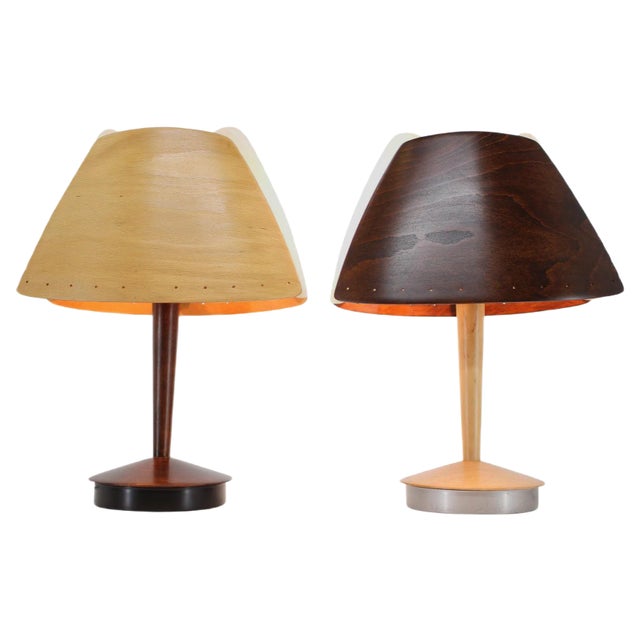 Mid-Century French Wooden Table Lamps from Lucid, 1970s, Set of 2 For Sale