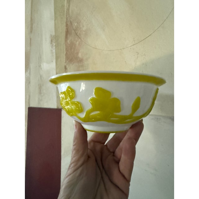 1950s Set of Two Mid Century Peking Glass Bowls, Yellow Overlay Glass, Asian Decorative Art Glass For Sale - Image 5 of 9
