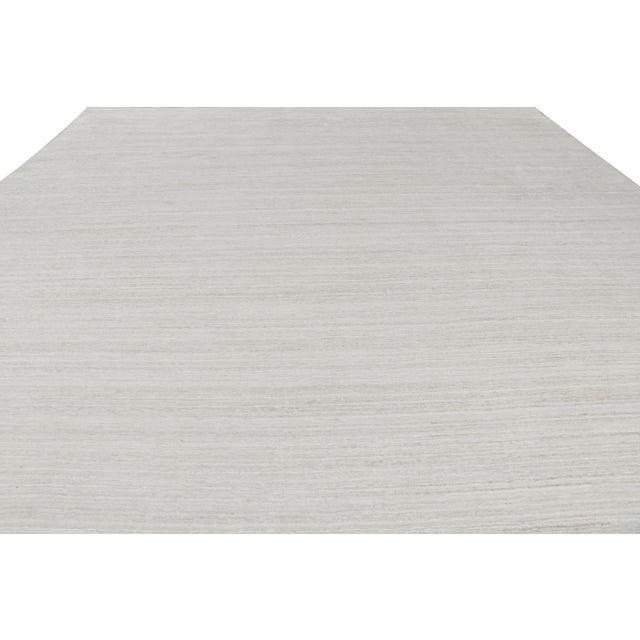 Rug & Kilim Rug & Kilim’s Oversized Textural Square Rug In Solid White and Gray Striae - 13x19 For Sale - Image 4 of 8