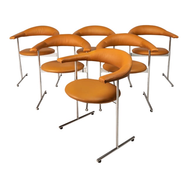 Set of 6 Space Age Model 037 Airport Armchairs / Dining Chairs Attributed to Geoffrey D. Harcourt for Hans Kaufeld, Germany, Circa 1960s For Sale