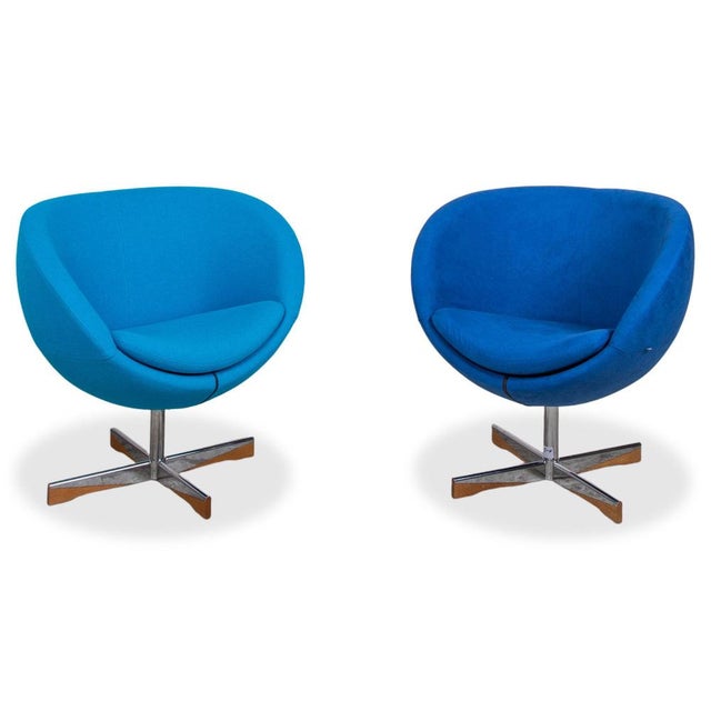 Planet Swivel Armchairs in Blue Fabric from Varier, Set of 2 For Sale - Image 17 of 17