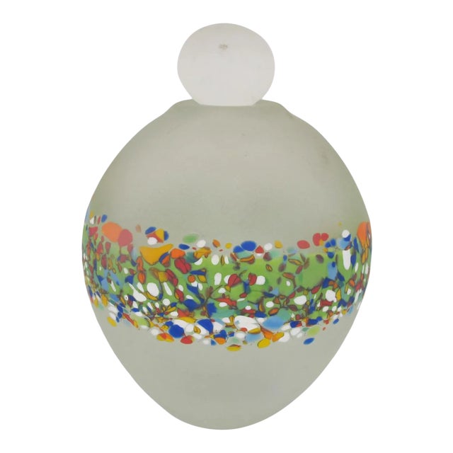 Signed Carlin Modern Abstract Bright Mosaic Design Art Glass Bottle For Sale