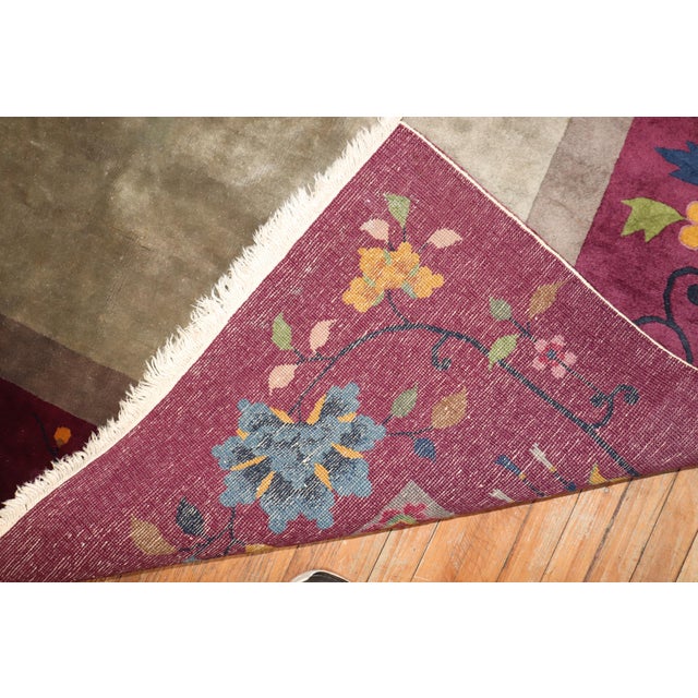 Textile Early 20th Century Zabihi Collection Large Art Deco Chinese Room Size Rug - 12'1" x 14'6" For Sale - Image 7 of 18