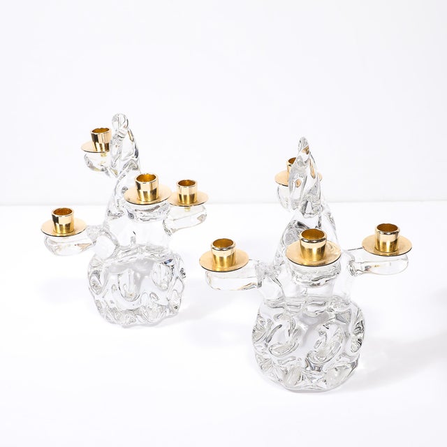 Pair of Mid-Century Crystal & Brass Tree Form Candelabras Signed Schneider For Sale - Image 9 of 15