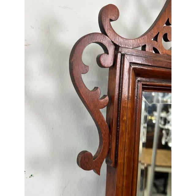 Baker Georgian Chippendale Carved Mahogany Wall Mantel Mirror Fretwork Crest For Sale - Image 9 of 11